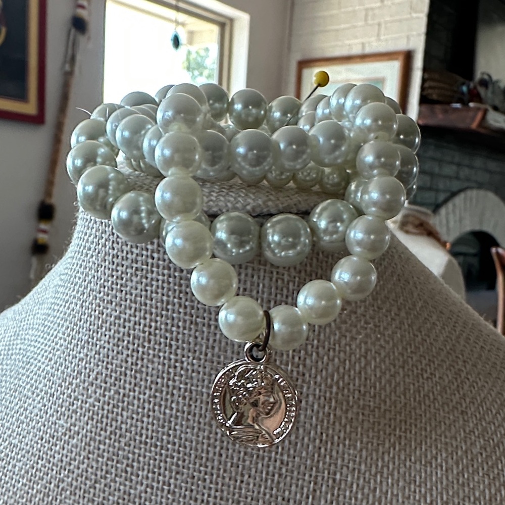 Four Faux  Pearl Bracelets  with Charm